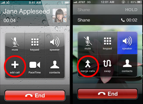 iPhone UX add call and merge calls