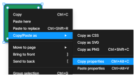 Figma menu copy and paste properties